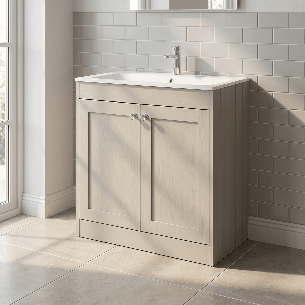 [BFHE3226P] Balterley 800mm Floor Standing 2 Door Unit with Stone Basin 1 Tap Hole - Pebble Grey - Lifestyle 3