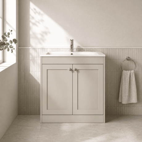 [BFHE3226P] Balterley 800mm Floor Standing 2 Door Unit with Stone Basin 1 Tap Hole - Pebble Grey - Silo