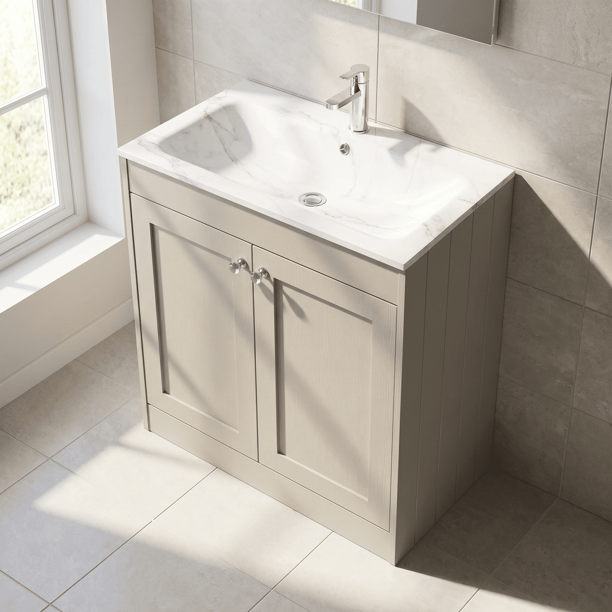 [BFHE3226Q] Balterley 800mm Floor Standing 2 Door Unit & Stone Basin 1 Tap Hole - Pebble Grey - Lifestyle 2