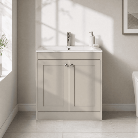 [BFHE3226Q] Balterley 800mm Floor Standing 2 Door Unit & Stone Basin 1 Tap Hole - Pebble Grey - Silo