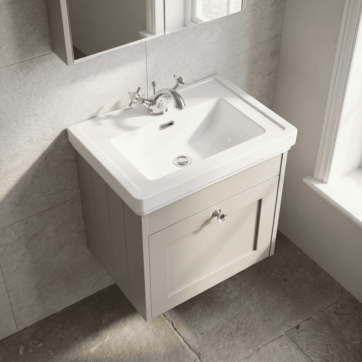 [BFHE3291A] Butterton Traditional 1 Drawer Wall Hung Vanity Unit with Classic Basin, Choice of Size and Colour