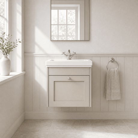 [BFHE3291A] Butterton Traditional 1 Drawer Wall Hung Vanity Unit with Classic Basin, Choice of Size and Colour - Silo