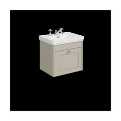 [BFHE3291B] Balterley 500mm Wall Hung 1 Drawer Unit with Classic Basin 3 Tap Hole - Pebble Grey - Cutout