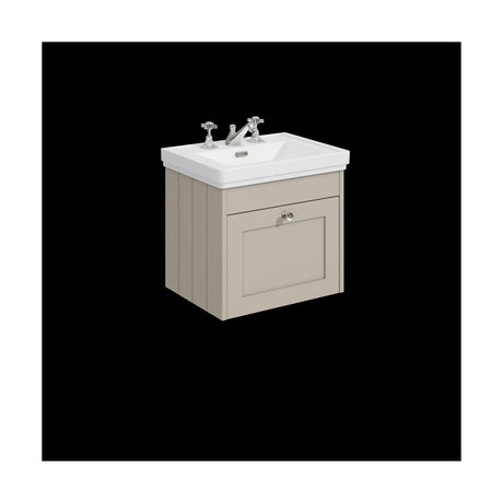 [BFHE3291B] Balterley 500mm Wall Hung 1 Drawer Unit with Classic Basin 3 Tap Hole - Pebble Grey - Cutout