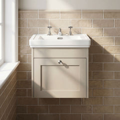 [BFHE3291B] Balterley 500mm Wall Hung 1 Drawer Unit with Classic Basin 3 Tap Hole - Pebble Grey - Lifestyle 1