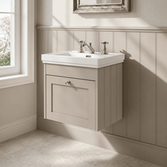 [BFHE3291B] Balterley 500mm Wall Hung 1 Drawer Unit with Classic Basin 3 Tap Hole - Pebble Grey - Lifestyle 3