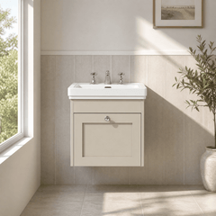 [BFHE3291B] Balterley 500mm Wall Hung 1 Drawer Unit with Classic Basin 3 Tap Hole - Pebble Grey - Silo