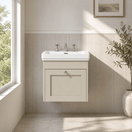 [BFHE3291B] Balterley 500mm Wall Hung 1 Drawer Unit with Classic Basin 3 Tap Hole - Pebble Grey - Silo