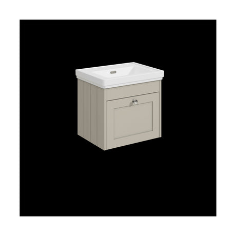 [BFHE3291H] Balterley 500mm Wall Hung 1 Drawer Unit with Classic Basin No Tap Hole - Pebble Grey - Cutout