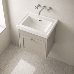 [BFHE3291H] Balterley 500mm Wall Hung 1 Drawer Unit with Classic Basin No Tap Hole - Pebble Grey - Lifestyle 2
