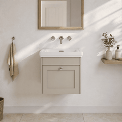 [BFHE3291H] Balterley 500mm Wall Hung 1 Drawer Unit with Classic Basin No Tap Hole - Pebble Grey - Silo