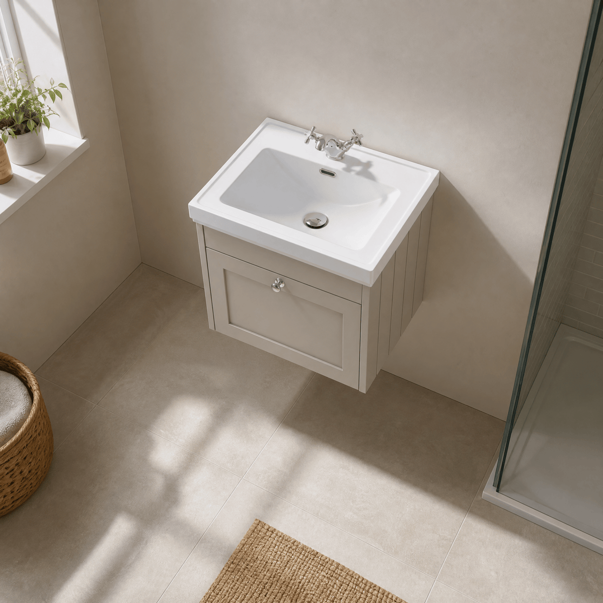 [BFHE3294A] Butterton Traditional 1 Drawer Wall Hung Vanity Unit with Classic Basin, Choice of Size and Colour