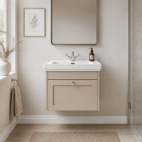 [BFHE3294A] Butterton Traditional 1 Drawer Wall Hung Vanity Unit with Classic Basin, Choice of Size and Colour - Silo