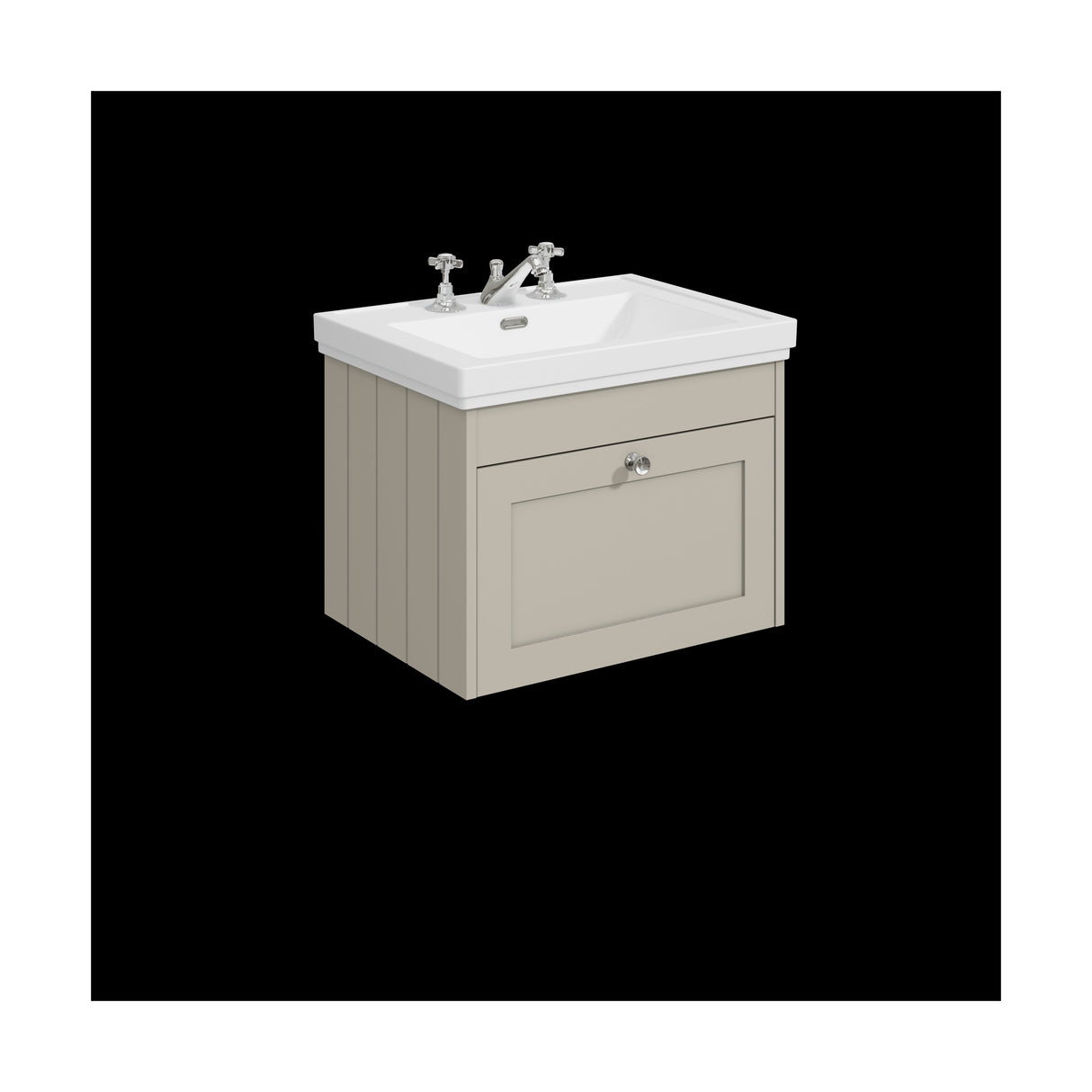 [BFHE3294B] Balterley 600mm Wall Hung 1 Drawer Unit with Classic Basin 3 Tap Hole - Pebble Grey - Cutout