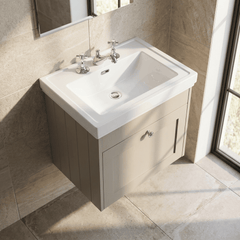 [BFHE3294B] Balterley 600mm Wall Hung 1 Drawer Unit with Classic Basin 3 Tap Hole - Pebble Grey - Lifestyle 2
