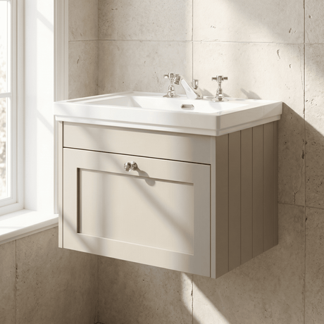 [BFHE3294B] Balterley 600mm Wall Hung 1 Drawer Unit with Classic Basin 3 Tap Hole - Pebble Grey - Silo