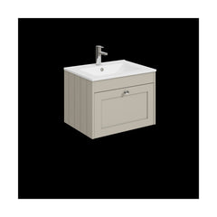 [BFHE3294C] Balterley 600mm Wall Hung 1 Drawer Unit with Minimalist Basin 1 Tap Hole - Pebble Grey - Cutout
