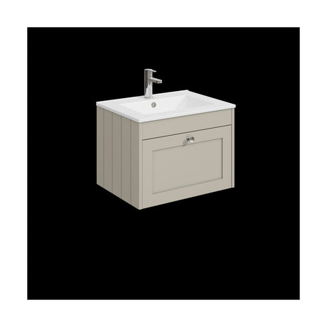 [BFHE3294C] Balterley 600mm Wall Hung 1 Drawer Unit with Minimalist Basin 1 Tap Hole - Pebble Grey - Cutout