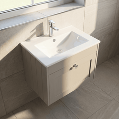 [BFHE3294C] Balterley 600mm Wall Hung 1 Drawer Unit with Minimalist Basin 1 Tap Hole - Pebble Grey - Lifestyle 2