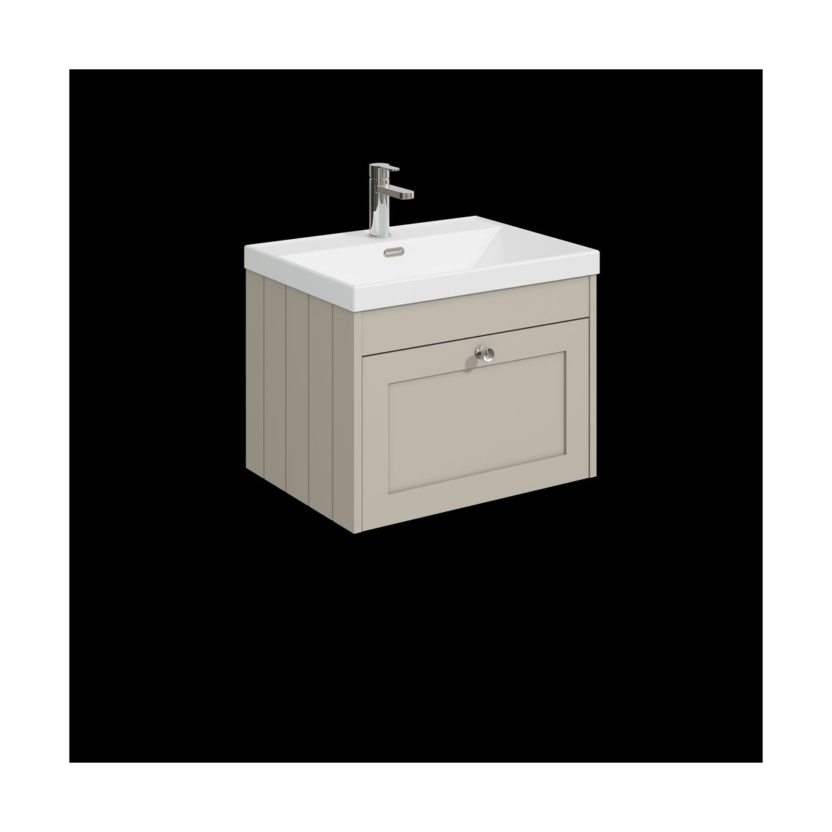[BFHE3294E] Balterley 600mm Wall Hung 1 Drawer Unit with Thin Edge Basin 1 Tap Hole - Pebble Grey - Cutout
