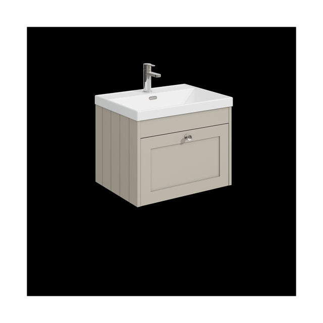 [BFHE3294E] Balterley 600mm Wall Hung 1 Drawer Unit with Thin Edge Basin 1 Tap Hole - Pebble Grey - Cutout