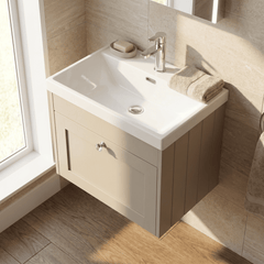 [BFHE3294E] Balterley 600mm Wall Hung 1 Drawer Unit with Thin Edge Basin 1 Tap Hole - Pebble Grey - Lifestyle 2