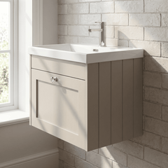[BFHE3294E] Balterley 600mm Wall Hung 1 Drawer Unit with Thin Edge Basin 1 Tap Hole - Pebble Grey - Lifestyle 3