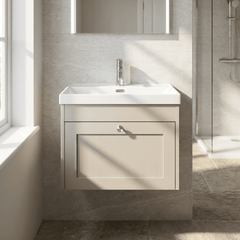 [BFHE3294E] Balterley 600mm Wall Hung 1 Drawer Unit with Thin Edge Basin 1 Tap Hole - Pebble Grey - Silo