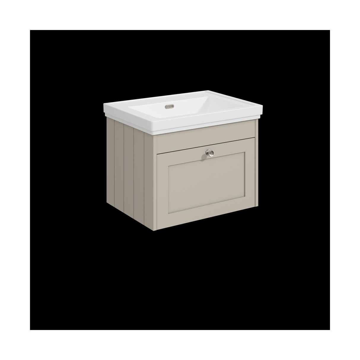 [BFHE3294H] Balterley 600mm Wall Hung 1 Drawer Unit with Classic Basin No Tap Hole - Pebble Grey - Cutout