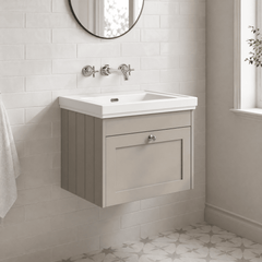 [BFHE3294H] Balterley 600mm Wall Hung 1 Drawer Unit with Classic Basin No Tap Hole - Pebble Grey - Lifestyle 3