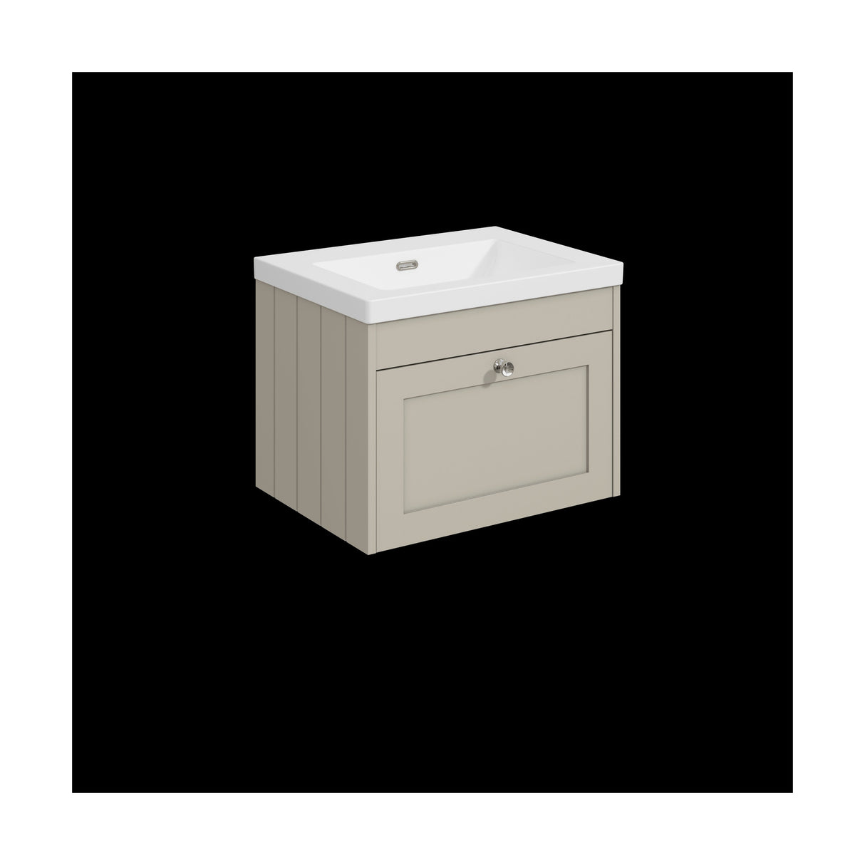 [BFHE3294K] Balterley 600mm Wall Hung 1 Drawer Unit with Minimalist Basin No Tap Hole - Pebble Grey - Cutout