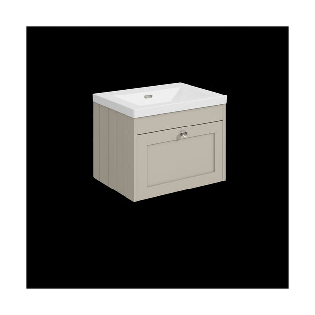[BFHE3294K] Balterley 600mm Wall Hung 1 Drawer Unit with Minimalist Basin No Tap Hole - Pebble Grey - Cutout