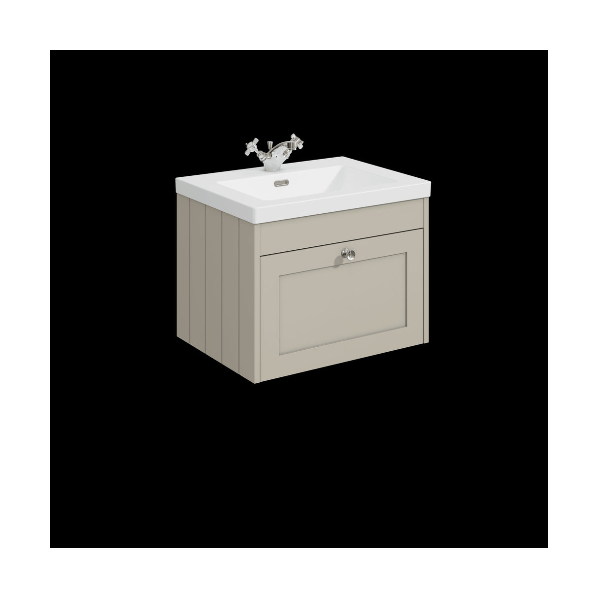 [BFHE3294L] Balterley 600mm Wall Hung 1 Drawer Unit & Minimalist Basin 1 Tap Hole - Pebble Grey - Cutout