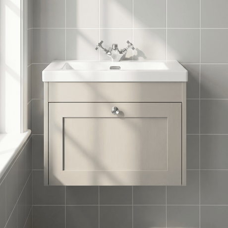 [BFHE3294L] Balterley 600mm Wall Hung 1 Drawer Unit & Minimalist Basin 1 Tap Hole - Pebble Grey - Silo