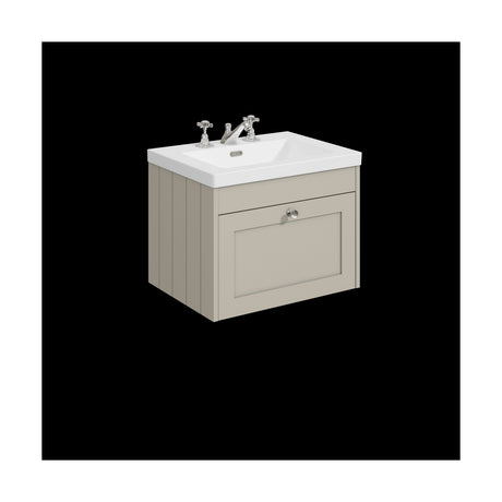 [BFHE3294M] Balterley 600mm Wall Hung 1 Drawer Unit with Minimalist Basin 3 Tap Hole - Pebble Grey - Cutout