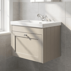 [BFHE3294M] Balterley 600mm Wall Hung 1 Drawer Unit with Minimalist Basin 3 Tap Hole - Pebble Grey - Lifestyle 3