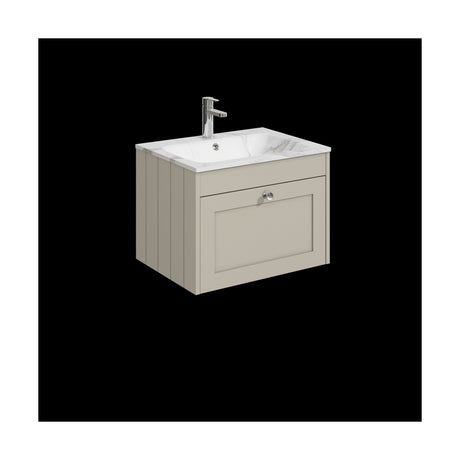[BFHE3294Q] Balterley 600mm Wall Hung 1 Drawer Unit with Stone Basin 1 Tap Hole, Pebble Grey - Cutout