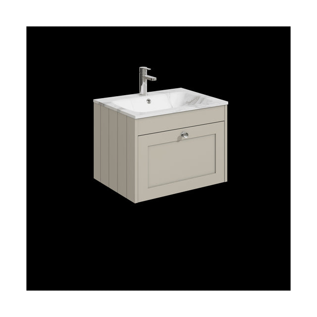 [BFHE3294Q] Balterley 600mm Wall Hung 1 Drawer Unit with Stone Basin 1 Tap Hole, Pebble Grey - Cutout
