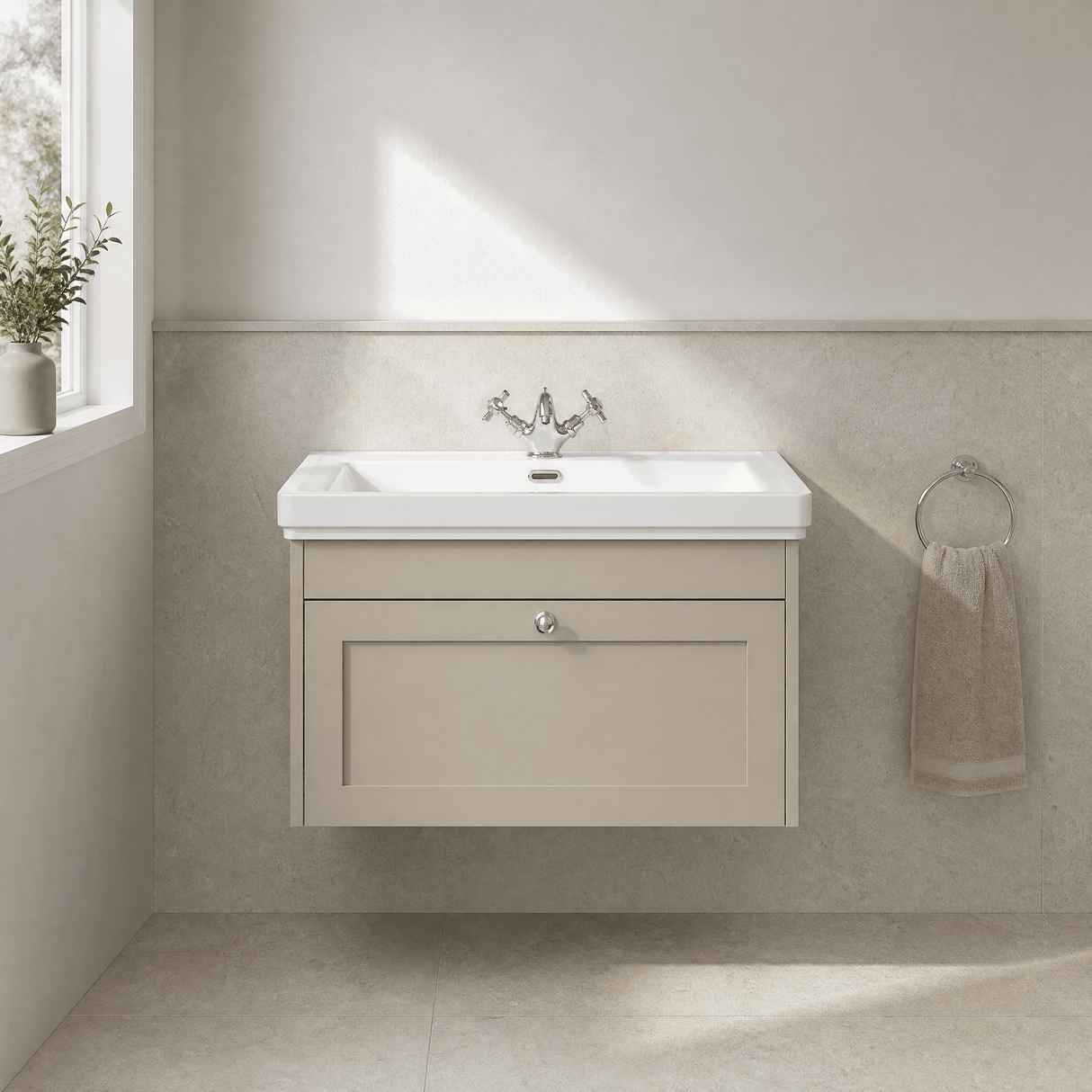 [BFHE3296A] Butterton Traditional 1 Drawer Wall Hung Vanity Unit with Classic Basin, Choice of Size and Colour