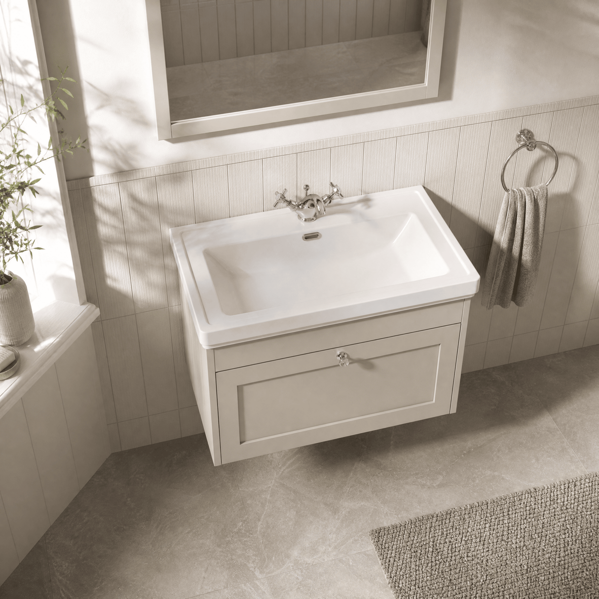 [BFHE3296A] Butterton Traditional 1 Drawer Wall Hung Vanity Unit with Classic Basin, Choice of Size and Colour