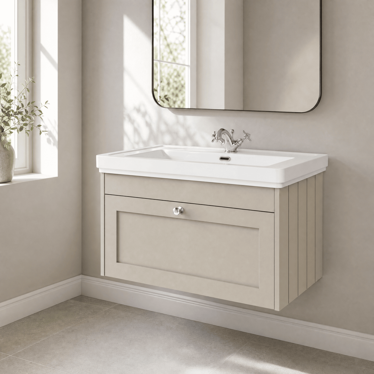 [BFHE3296A] Butterton Traditional 1 Drawer Wall Hung Vanity Unit with Classic Basin, Choice of Size and Colour
