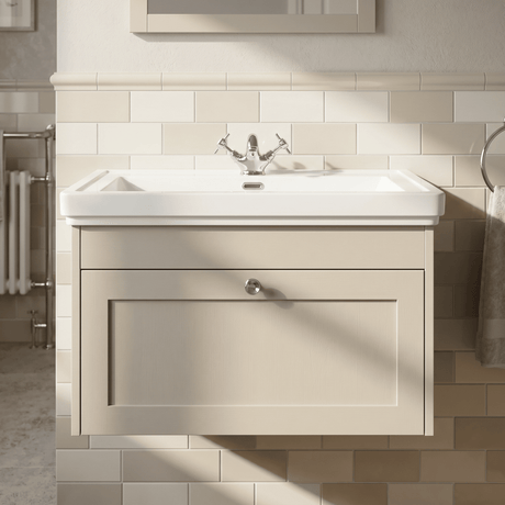 [BFHE3296A] Butterton Traditional 1 Drawer Wall Hung Vanity Unit with Classic Basin, Choice of Size and Colour - Silo