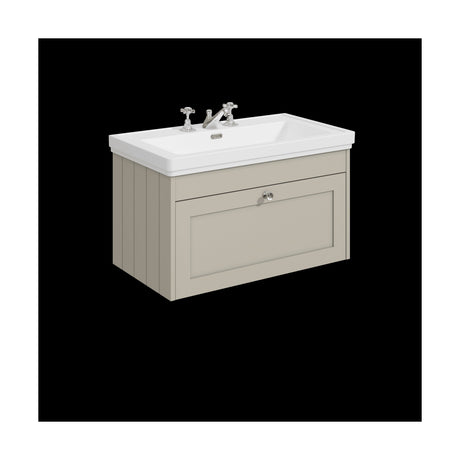 [BFHE3296B] Balterley 800mm Wall Hung 1 Drawer Unit with Classic Basin 3 Tap Hole - Pebble Grey - Cutout