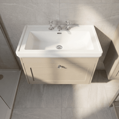 [BFHE3296B] Balterley 800mm Wall Hung 1 Drawer Unit with Classic Basin 3 Tap Hole - Pebble Grey - Lifestyle 2