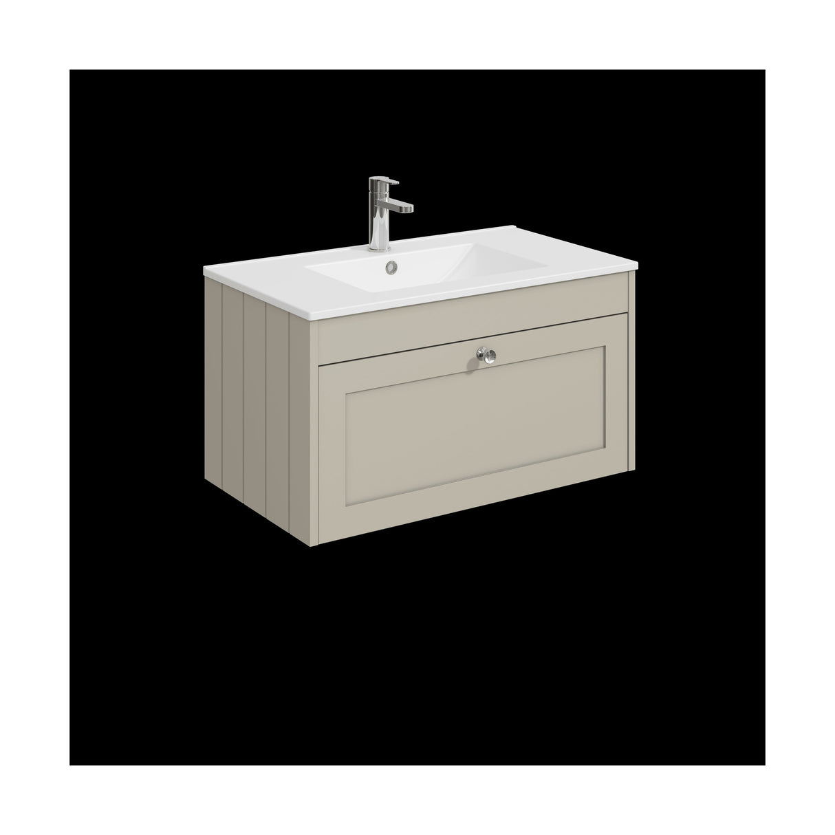 [BFHE3296C] Balterley 800mm Wall Hung 1 Drawer Unit with Minimalist Basin 1 Tap Hole - Pebble Grey - Cutout