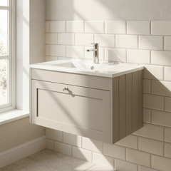 [BFHE3296C] Balterley 800mm Wall Hung 1 Drawer Unit with Minimalist Basin 1 Tap Hole - Pebble Grey - Lifestyle 3