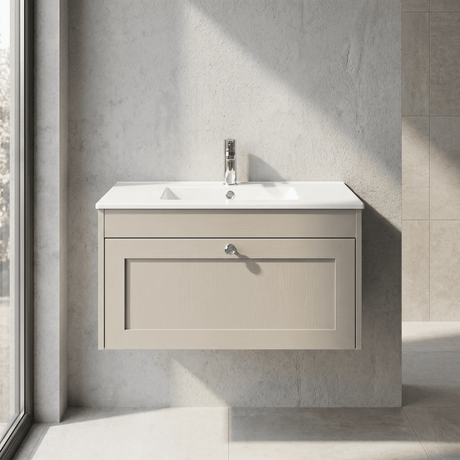 [BFHE3296C] Balterley 800mm Wall Hung 1 Drawer Unit with Minimalist Basin 1 Tap Hole - Pebble Grey - Silo