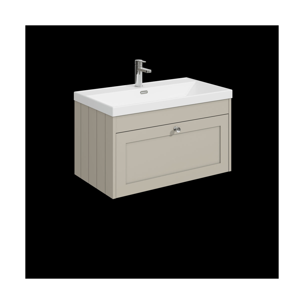 [BFHE3296E] Balterley 800mm Wall Hung 1 Drawer Unit with Thin Edge Basin 1 Tap Hole - Pebble Grey - Cutout