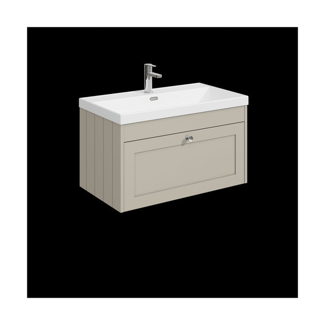[BFHE3296E] Balterley 800mm Wall Hung 1 Drawer Unit with Thin Edge Basin 1 Tap Hole - Pebble Grey - Cutout