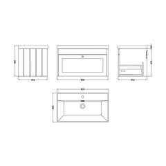 [BFHE3296E] Balterley 800mm Wall Hung 1 Drawer Unit with Thin Edge Basin 1 Tap Hole - Pebble Grey - Technical Drawing